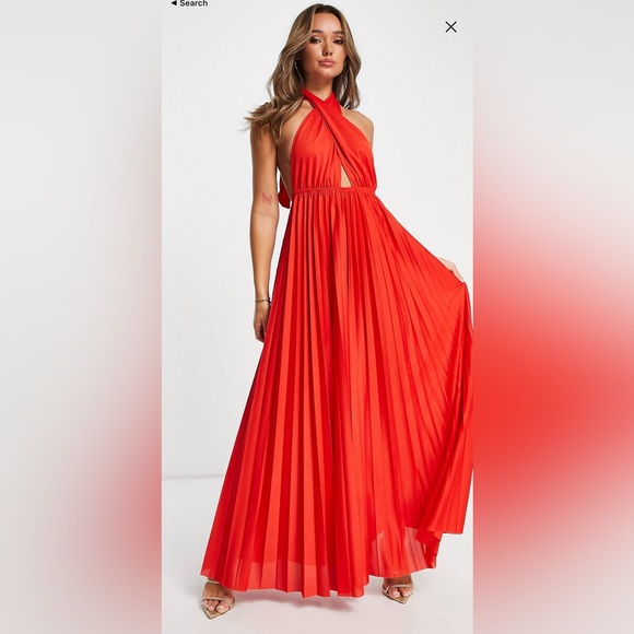 ASOS Dresses & Skirts - Asos Halter Pleated Maxi Dress Red Size 12/L XL